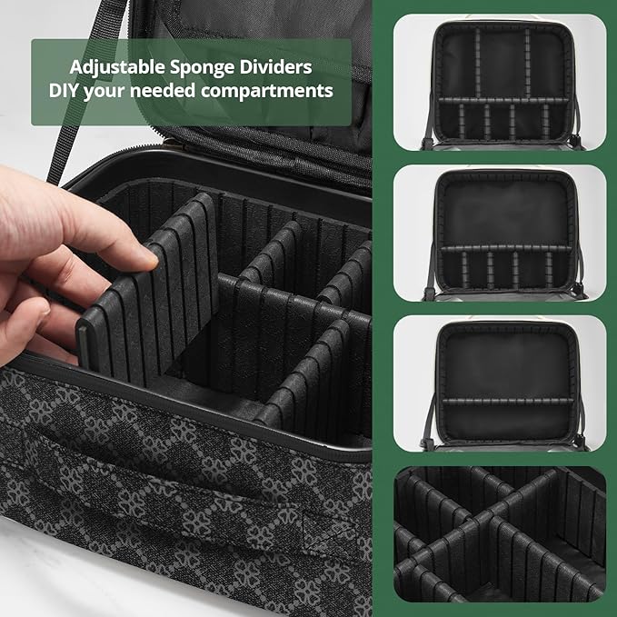 Omobolanle Makeup Bag with Mirror Led Light Detachable Portable Makeup Organizer Travel Cosmetic Train Case with Dividers and 10x Magnifying Mirror Cosmetic Toiletry Bag Black/Grey