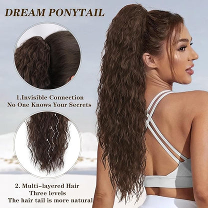 ORSUNCER Dark Brown Ponytail Extension Claw 30" Curly Pony Tail Clip in Claw Hair Extensions Fluffy Natural Looking Synthetic Hairpiece for Women…