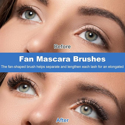 PAGOW 2 Pcs Folding Angle Scalloped Lash Brush, Multifunctional Mascara Fan Brush for Lashes, Eyelash Comb Separator Wands Makeup Tool (Black+Yellow)