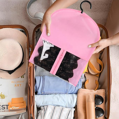 12PCS Wig Storage Wig Bags Storage with Hanger Hair Extension Holder Wig Hanger for Multiple Wigs Hair Extension Hanger Wig Holder Hair Extension Storage Hair Extensions, Wigs & Accessories (PINK)