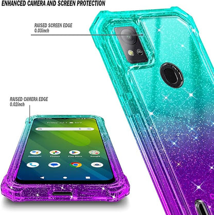 Designed for Cricket Icon 5 Case, AT&T Motivate 4 Phone Case with [Built-in Screen Protector], [5.5FT Mil-Grade Drop Tested] Full-Body Protective Shockproof Bumper Case (Glitter Aqua/Purple)