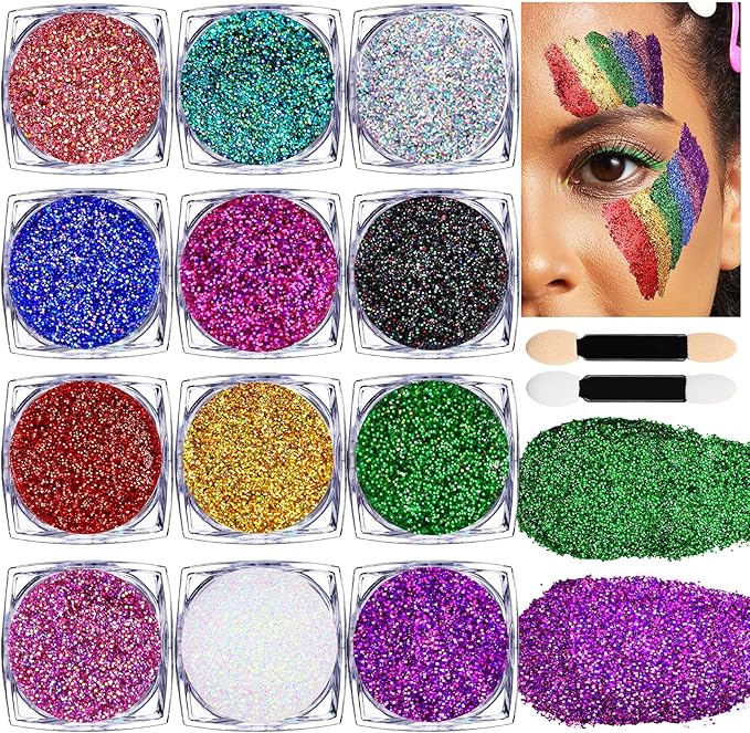 Teenitor Festival Glitter - 12 Color Face & Body Glitter Gel for Makeup & Hair