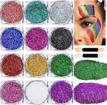 Teenitor Festival Glitter - 12 Color Face & Body Glitter Gel for Makeup & Hair