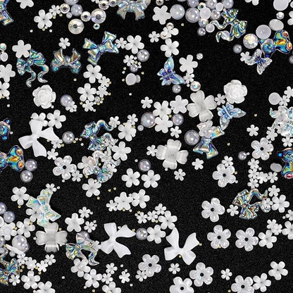 3D Acrylic Polar Butterfly Flowers Nail Charms with Starry AB Crystals Rhinestones Multi Sizes Pearls Mix Gold for Art DIY Decal Jewelry Accessories Crafting, 2 Piece Set