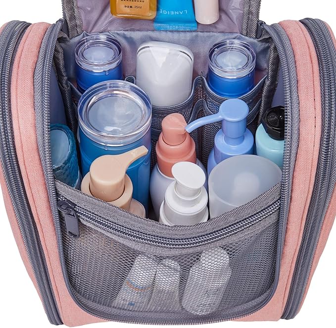 Narwey Small Hanging Toiletry Bag Women Travel Makeup Bag Organizer Toiletries Bag for Travel Size Essentials Accessories Cosmetics (Medium, Pink)