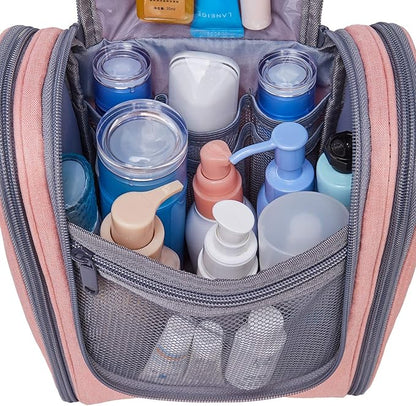 Narwey Small Hanging Toiletry Bag Women Travel Makeup Bag Organizer Toiletries Bag for Travel Size Essentials Accessories Cosmetics (Medium, Pink)