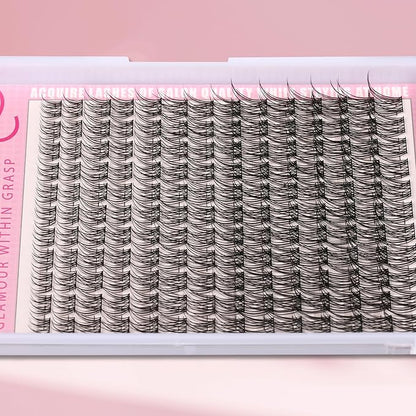 Natural Lash Clusters Kit Wispy Lash Invisible Lash Band Cluster Eyelash Extensions Kit 8-16mm Individual Lashes Extension DIY D Curl Eyelash Clusters with Waterproof Lash Band Clusters
