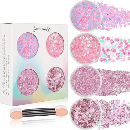 Pink Face Glitter Gel,10g/pc 4 Styles Body Glitter Mermaid Costume for Kids,Singer Concert Outfit for Women,Sparkling Hair Glitter Makeup Rave Festival Accessories,40g/1.41 oz