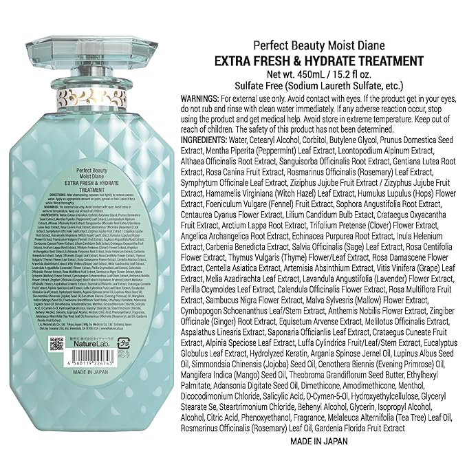 Moist Diane Keratin Hair Treatment for Oily Hair & Dry Ends Men & Women, Organic Hair Conditioner with Argan Oil & Tea Tree Extract, Scalp Clarifying Solution from Japan, FREASH & HYDRATE, 15.2 Fl Oz