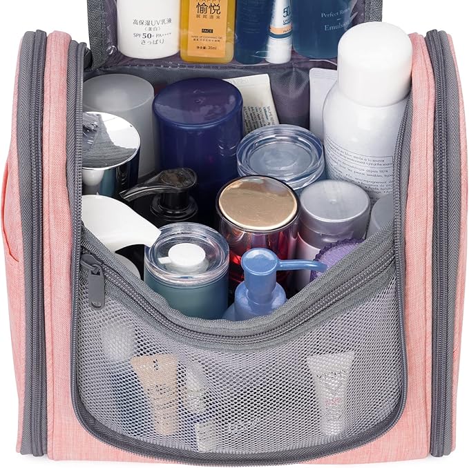 Narwey Hanging Toiletry Bag for Women Travel Makeup Bag Organizer Toiletries Bag for Cosmetics Essentials Accessories(Large, Pink)