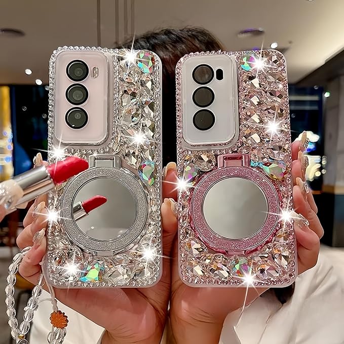 for Samsung Galaxy A36 5G Case with Sparkling Diamonds,Luxury Bling Glitter Design with Magsafe Ring Kickstand and Mirror for Women Girls (Pink)