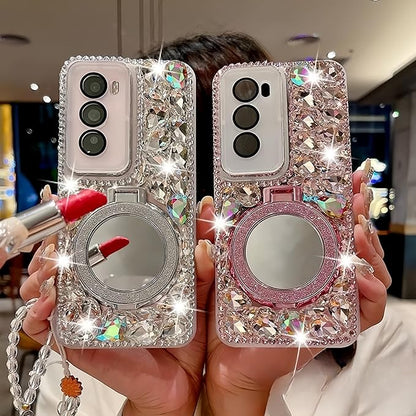 for Samsung Galaxy A36 5G Case with Sparkling Diamonds,Luxury Bling Glitter Design with Magsafe Ring Kickstand and Mirror for Women Girls (Pink)