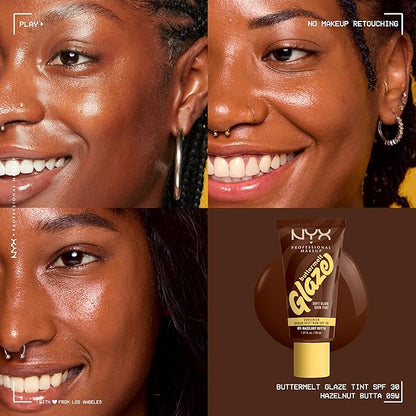 NYX PROFESSIONAL MAKEUP Buttermelt Glaze Soft Glow Skin Tint + SPF 30, Up To 12HR Wear, 09 Hazelnut Butta
