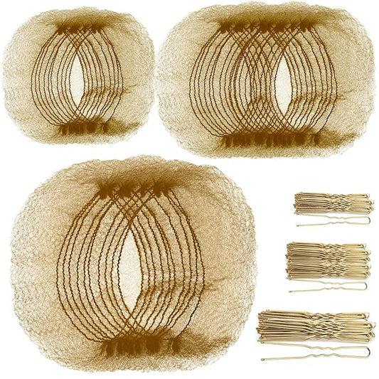 Teenitor Hair Nets and U-Pins Set - 40 Invisible Mesh Nets with Elastic Edge, 80 U-Shaped Pins for Ballet Buns, Sleeping, Wigs (Light Linen)