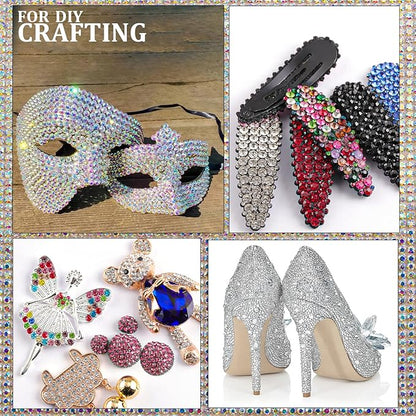 Mixed Color Flatback Round and Diamond Shape Rhinestones Kit, Multi Size Glass Crystals Bead with Pickup Pencil and Tweezer for Nail Art