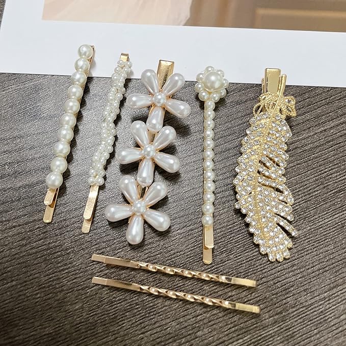 Mehayi 20 PCS Pearl Hair Clips Set Fashion Korean Acrylic Resin Hair Barrettes, Bobby Pins Hairpins for Women and Ladies Girls Headwear Styling Tools, Hair Accessories for Decorative Party Wedding