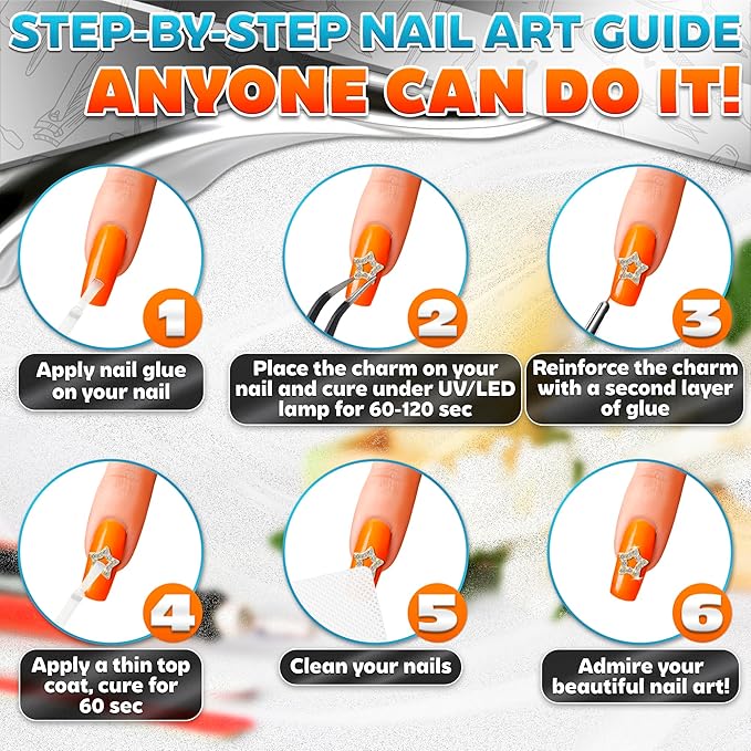 110 Pcs Gold Nail Charms and Gems – Complete Art Kit with Gold Star Nail Charms, Planets, Moon, Crosses & Rocket – Designed for Creating Detailed, Custom Designs with Easy Application
