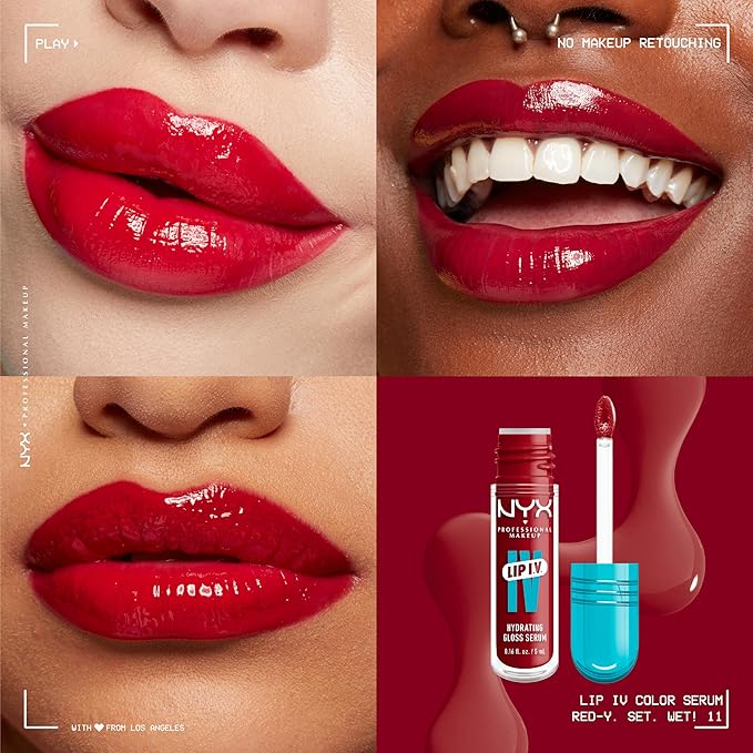 NYX PROFESSIONAL MAKEUP Lip IV Hydrating Glossy Lip Stain with 12HR Hydration - Red-y Set Wet (Red)