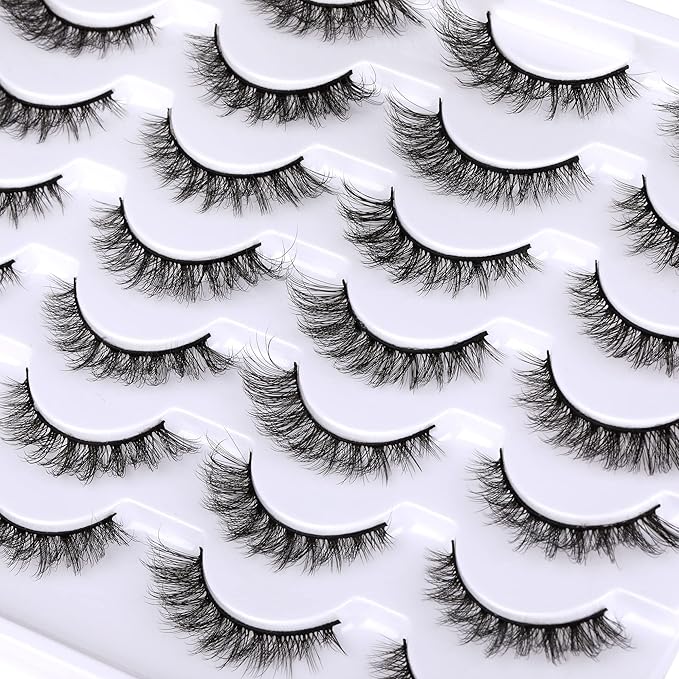 Newcally Cat Eye Lashes Natural Look False Eyelashes Short Wispy 3D Volume Fake Eye Lashes Pack 14 Pairs