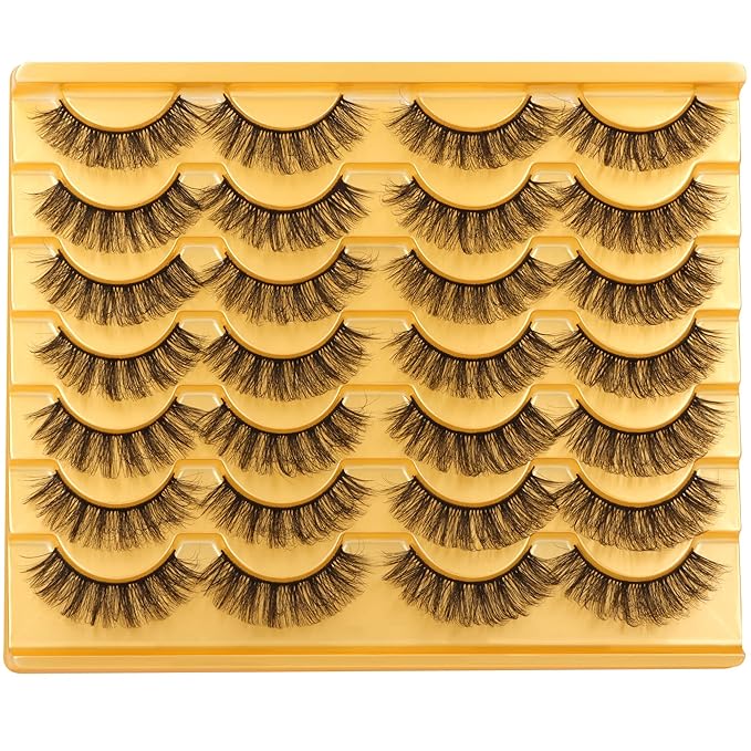 Natural False Eyelashes Wispy Mink Lashes 15mm Cat Eye Lashes Pack Natural Look 3D 14 Pairs Fake Eyelashes by TNFVLONEINS