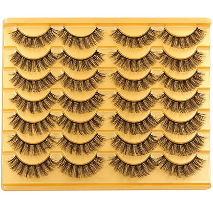 Natural False Eyelashes Wispy Mink Lashes 15mm Cat Eye Lashes Pack Natural Look 3D 14 Pairs Fake Eyelashes by TNFVLONEINS