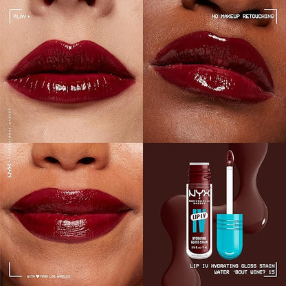 NYX PROFESSIONAL MAKEUP Lip IV Hydrating Glossy Lip Stain with 12HR Hydration - Water Bout Wine (Red)