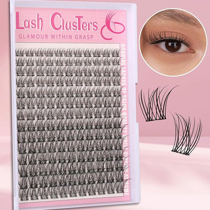 Natural Lash Clusters Kit Wispy Lash Invisible Lash Band Cluster Eyelash Extensions Kit 8-16mm Individual Lashes Extension DIY D Curl Eyelash Clusters with Waterproof Lash Band Clusters