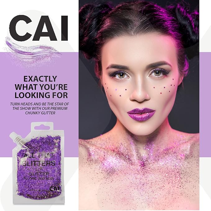 Hair Glitter Gel; Body Glitter & Face Glitter for Women/Kids (2 PK Silver/Purple) Moon & Stars; Iridescent Holograph Cosmetic Grade- Apply Without Glue, Easy to Take Off Keeps Skin Clean