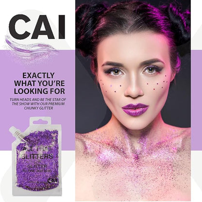 Hair Glitter Gel; Body Glitter & Face Glitter for Women/Kids (2 PK Silver/Purple) Moon & Stars; Iridescent Holograph Cosmetic Grade- Apply Without Glue, Easy to Take Off Keeps Skin Clean