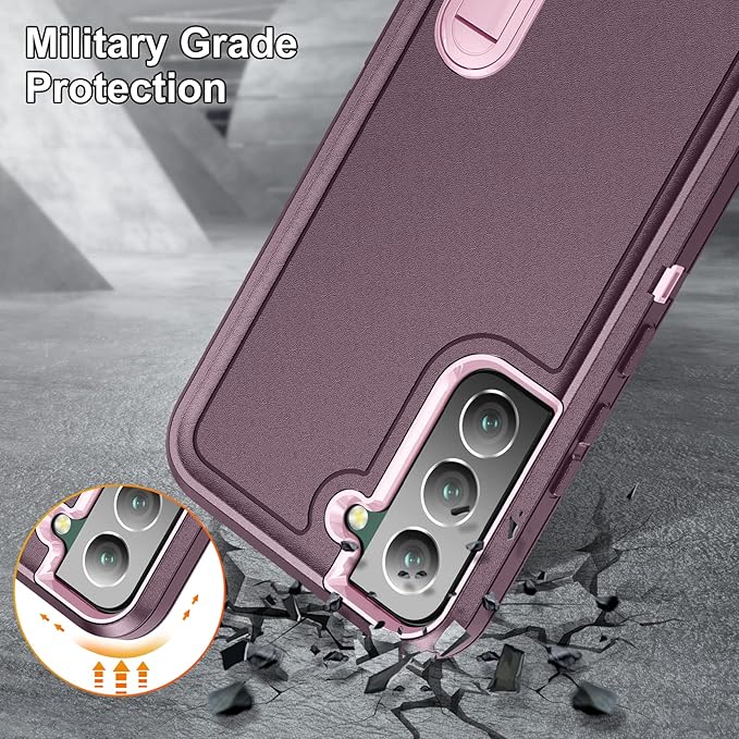 for Samsung Galaxy S22 Plus Case with Kickstand Case 3-Layer Military Grade Protective Case Cover Silicone Rugged Shockproof for Galaxy S22+ Plus Phone Case Purple+Pink