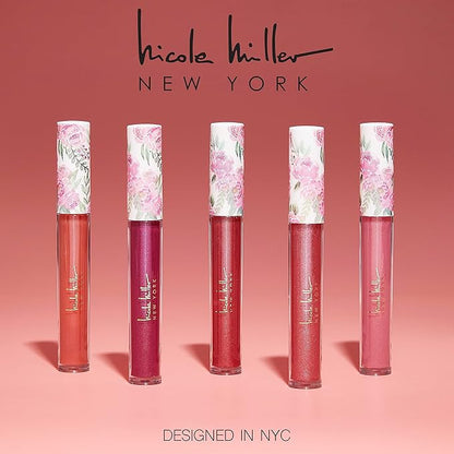 Nicole Miller Lip Gloss Collection Shimmery Glosses for Women and Girls Long Lasting Color Set with Rich Varied Colors, Flowery Pink, 10 Count (Pack of 1)