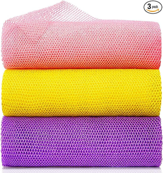 3 Pieces African Net Bath Sponge African Exfoliating African Scrubbing Long Net Rag African Wash Net Shower Body Scrubber, Yellow Pink Purple