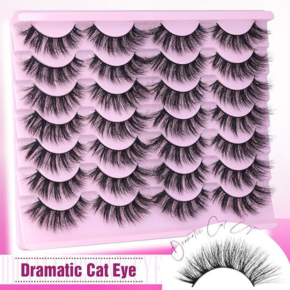 Mink Lashes 18mm False Eyelashes D-Curly Russian Strip Lashes Long Dramatic Cat Eye Lashes Natural Look Like Lash Extension 6D Volume Wispy Fake Eyelashes Pack by YDAGKH, 14 Pairs