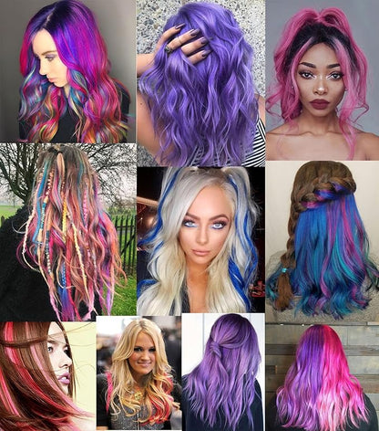 20 Inch Colored Party Highlights Straight Clip in Hair Extensions,Heat-Resistant Synthetic Hair Extensions Multicolors 12 PCS (Pink Purple Lavender Blue)