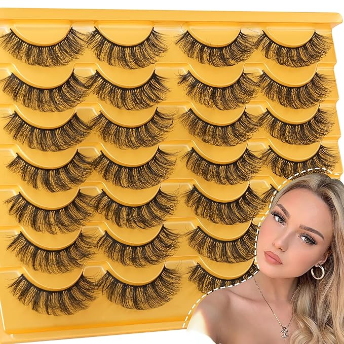 Natural False Eyelashes Wispy Mink Lashes 15mm Cat Eye Lashes Pack Natural Look 3D 14 Pairs Fake Eyelashes by TNFVLONEINS