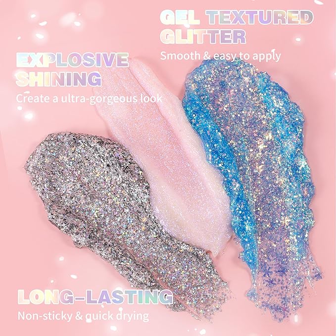 Holographic Body Glitter Gel - Cosmetic-Grade, Color Changing Long-Lasting Glitter for Face, Body, and Hair, Safe and Easy to Use, Perfect for Festivals Parties (Green Bubble)