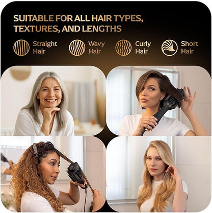 Blowout Brush Hair Dryer, Dual Voltage 3-in-1 Blow Drying Brush, Ionic Hair Straightener Comb Tool w/No Heat Damage, Light 1.3lb Blowout Tool, Blow Dryer Curling Wand and Hot Air Styler for All Types