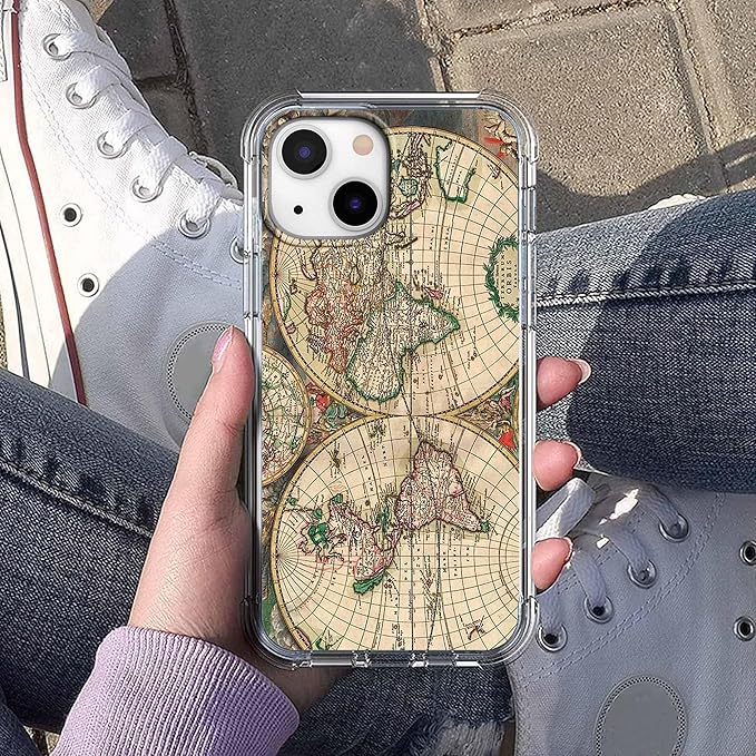 Case for iPhone 15 with Retro Art Design,Aesthetic Vintage World Map Pattern,Trendy Soft TPU Bumper Phone Cover(15,Map)
