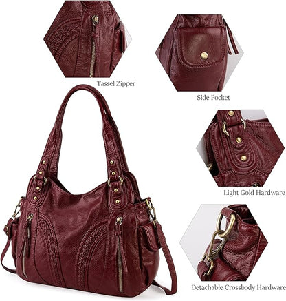 Montana West Washed Leather Hobo Bags for Women Roomy Handbags with Crossbody Strap