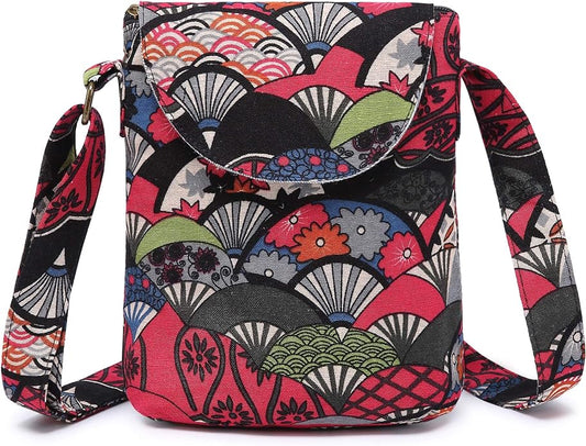 OPQRSTU Women's Retro Small Size Canvas Shoulder Bag Hippie Boho Crossbody Handbag
