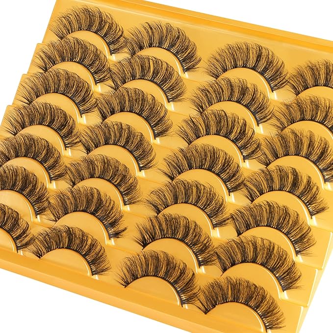 Natural False Eyelashes Wispy Mink Lashes 15mm Cat Eye Lashes Pack Natural Look 3D 14 Pairs Fake Eyelashes by TNFVLONEINS