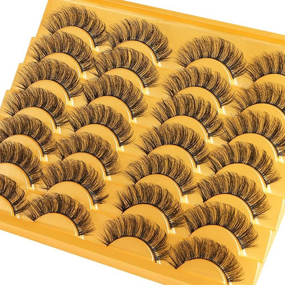 Natural False Eyelashes Wispy Mink Lashes 15mm Cat Eye Lashes Pack Natural Look 3D 14 Pairs Fake Eyelashes by TNFVLONEINS