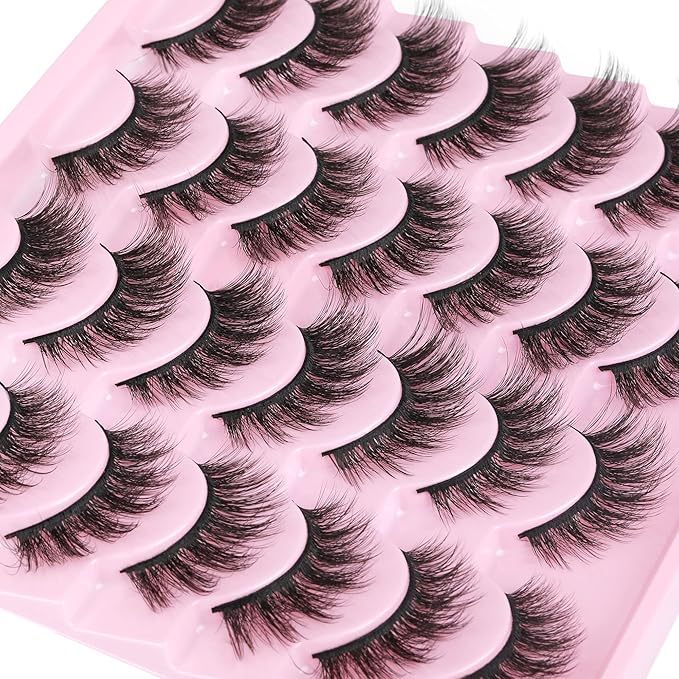 14 Pairs False Eyelashes Natural Mink Lashes Wispy Cat Eye Lashes 14mm 3D Volume Strip Fake Eyelashes Pack by TNFVLONEINS
