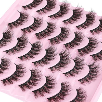 14 Pairs False Eyelashes Natural Mink Lashes Wispy Cat Eye Lashes 14mm 3D Volume Strip Fake Eyelashes Pack by TNFVLONEINS