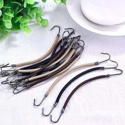 15 Pieces Elastic Hook Hair Tie Styling Ponytail Holder Hooks Cord for Curly Long Hair(Black, Brown and Blonde)