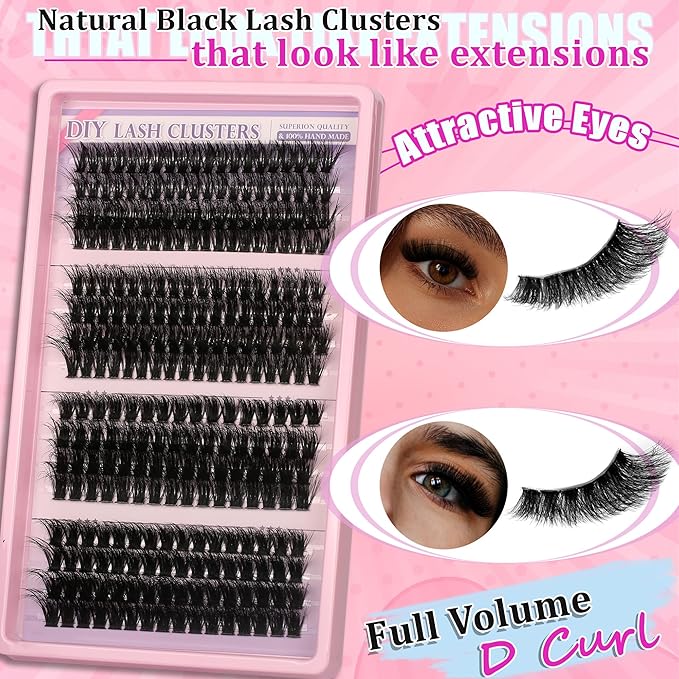 280 Pcs Lash Clusters Extensions Kit - 60D 80D 100D 120D Faux Mink Individual Eye Lash 12-18mm Clusters with D Curl Fluffy Wispy Lash Clusters for Lash Extension at Home