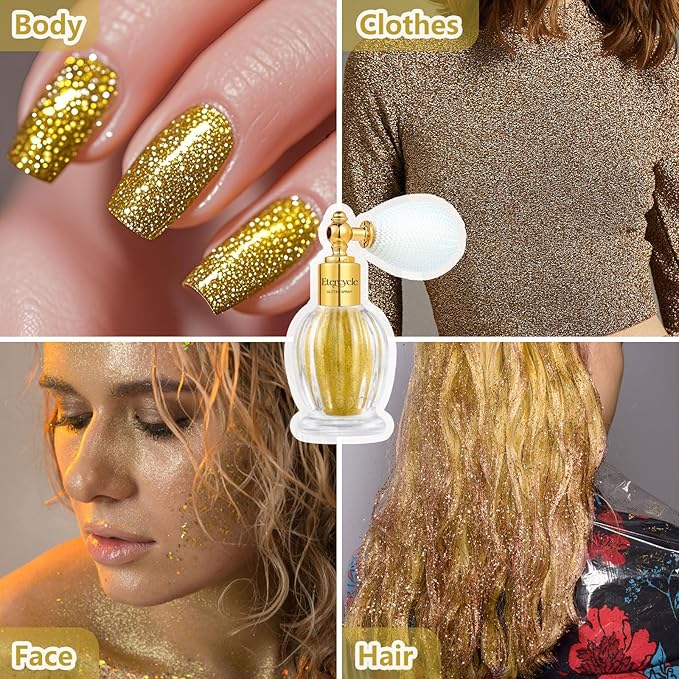 Etercycle Hair Glitter Spray, Gold Body Glitter Extra Fine Face Shimmer Powder, Long-Lasting and Quick-Drying Body Shimmer Sparkly Glitter Gifts for Clothing Stage Festival Rave Prom