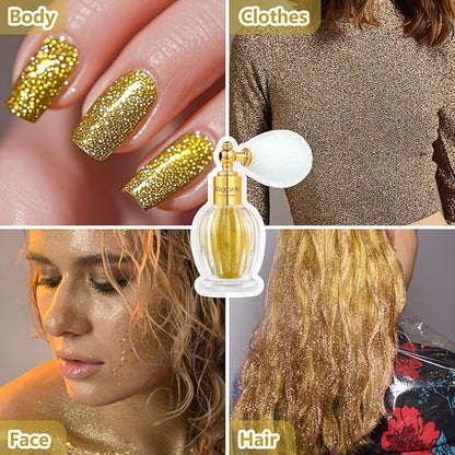 Etercycle Hair Glitter Spray, Gold Body Glitter Extra Fine Face Shimmer Powder, Long-Lasting and Quick-Drying Body Shimmer Sparkly Glitter Gifts for Clothing Stage Festival Rave Prom