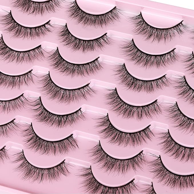 Newcally Natural Look Lashes Mink 3D Volume Wispy False Eyelashes Short Light Volume Fake Eye Lashes Pack 14 Pairs Reusable Soft Faux Mink Eyelashes