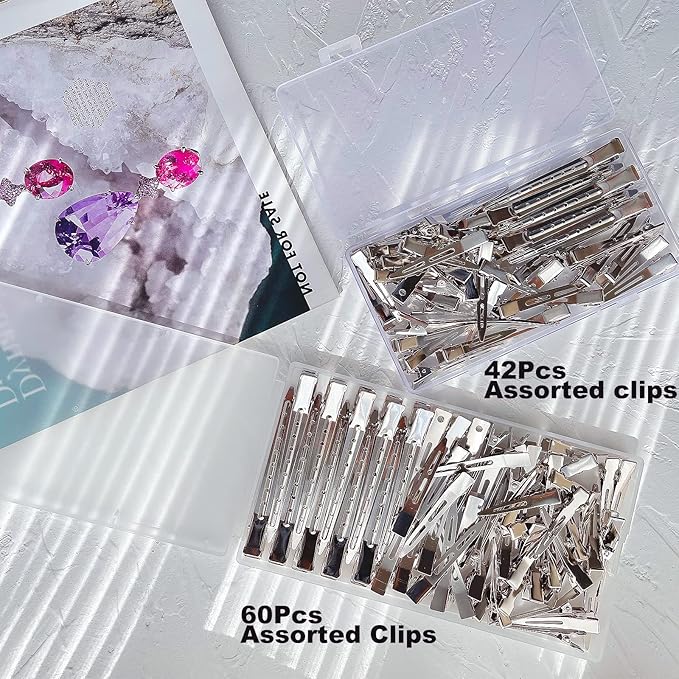 Styling Hair Clips, Silver Metal Duck Billed Hair Clips for Women Styling Sectioning, Duckbill Long Hair Clips, Pin Curl Clips for Hair, Alligator Roller Clip with Case